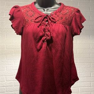 No‎ Boundaries Red Puff Sleeve Tie Front Blouse
